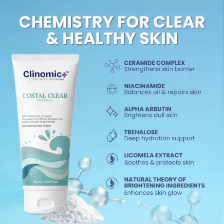 Clinomic Plus Coastal Clear Facewash for acne prone skin with gentle pore cleansing
