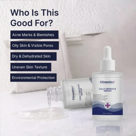 Clinomic Plus Daily Defense Serum for sensitive skin with gentle soothing hydration