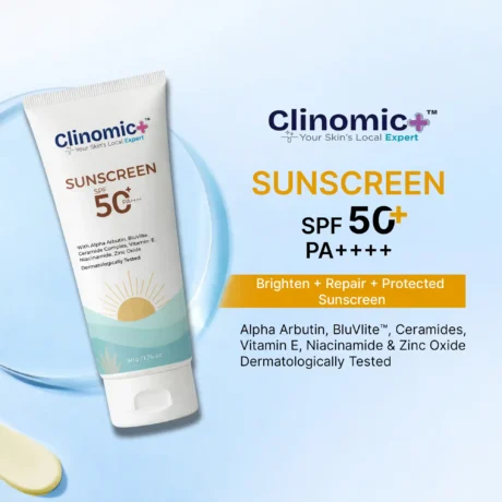 Clinomic Plus water resistant SPF 50 sunscreen for long lasting outdoor protection