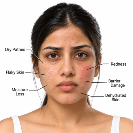 Winter skin concerns including dryness, flaky skin, redness, dehydration and moisture loss