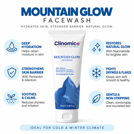 Clinomic Plus Mountain Glow Facewash for dry skin, winter and cold weather